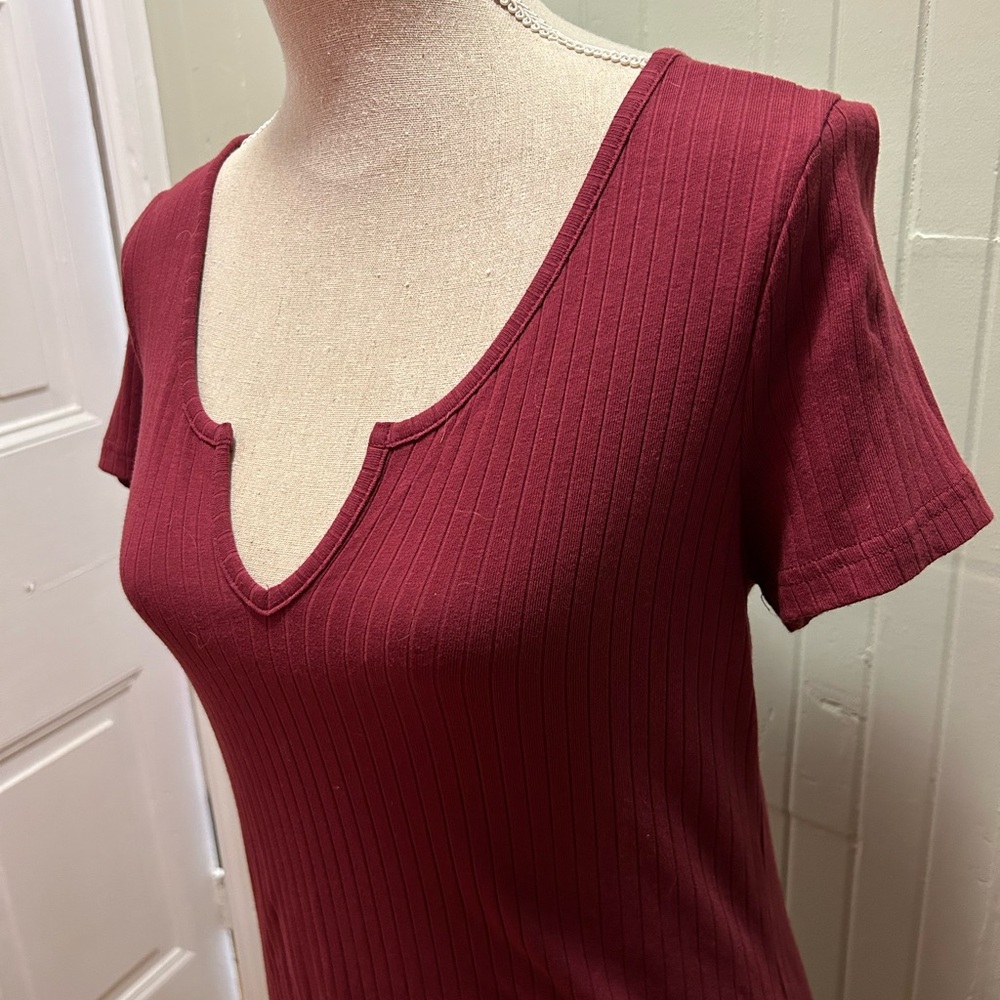 SHEIN BASICS Ribbed Split Neck Bodycon Mini Dress - Picture 4 of 5